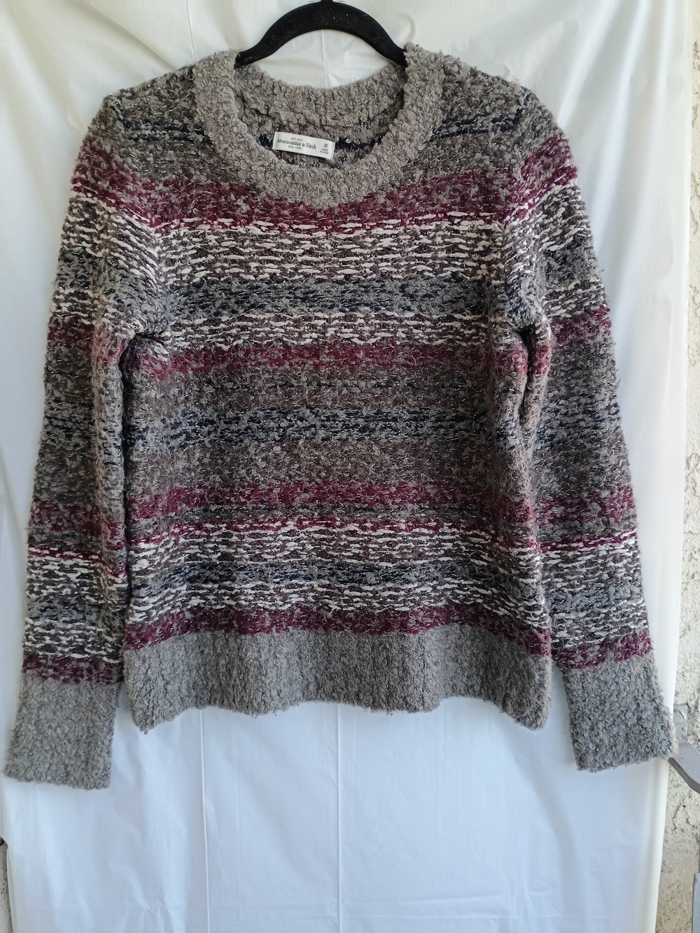 Abercrombie & Fitch Gray Striped Knit Crewneck Sweater - M Wool Blend